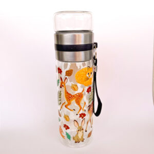 BOTELLA DE VIDRIO PARA TE: ANIMALITOS DEL BOSQUE FLORES ROJAS