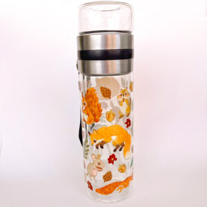 BOTELLA DE VIDRIO PARA TE: ANIMALITOS DEL BOSQUE FLORES ROJAS - Imagen 2