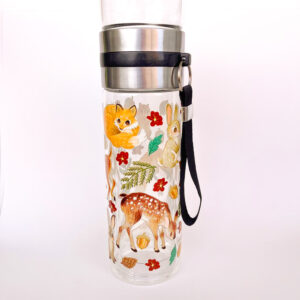 BOTELLA DE VIDRIO PARA TE: ANIMALITOS DEL BOSQUE FLORES ROJAS - Imagen 3