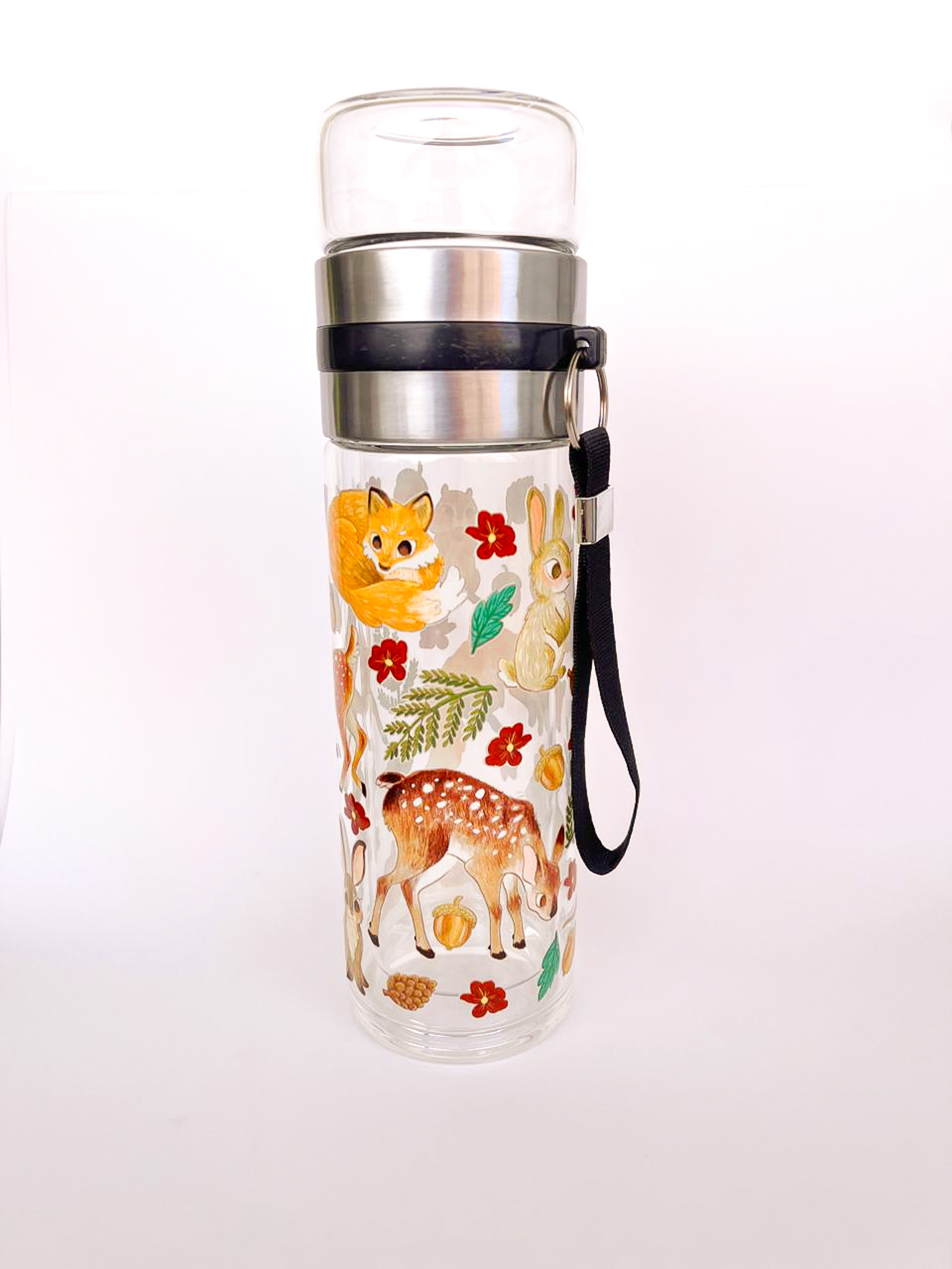 BOTELLA DE VIDRIO PARA TE: ANIMALITOS DEL BOSQUE FLORES ROJAS - Imagen 3