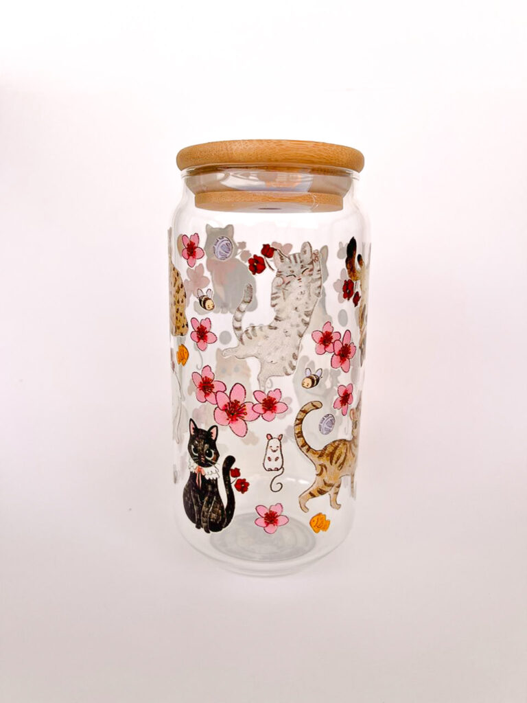 VASO GATITOS CON FLORES