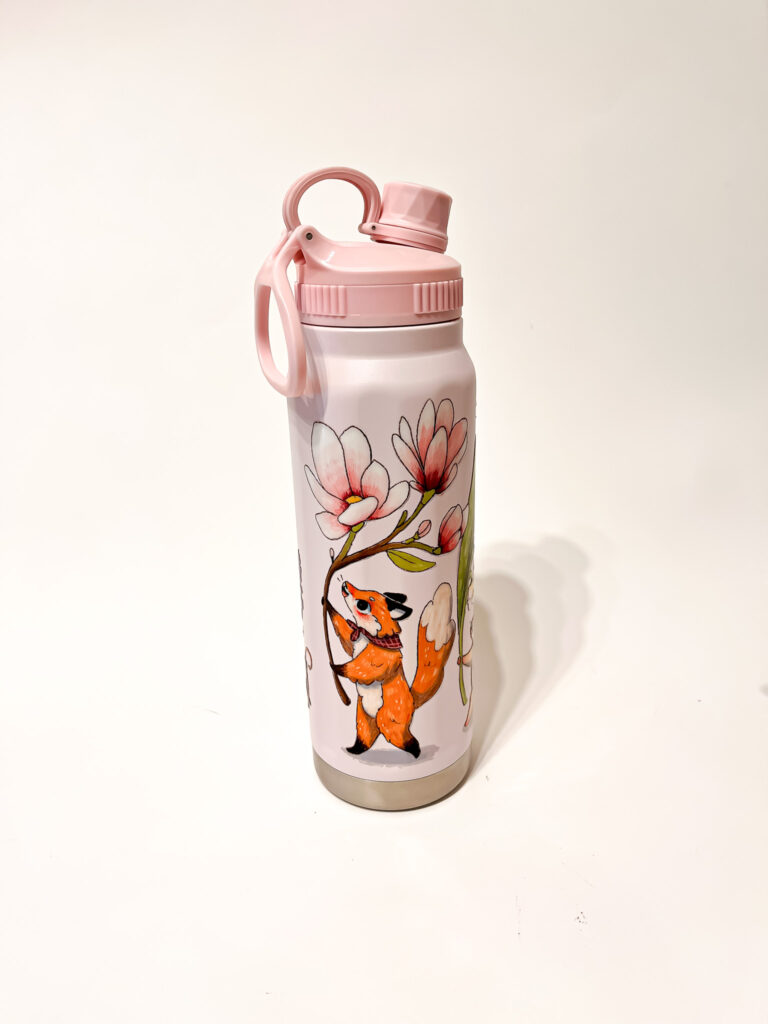 BOTELLA TERMICA ROSA: FLORES