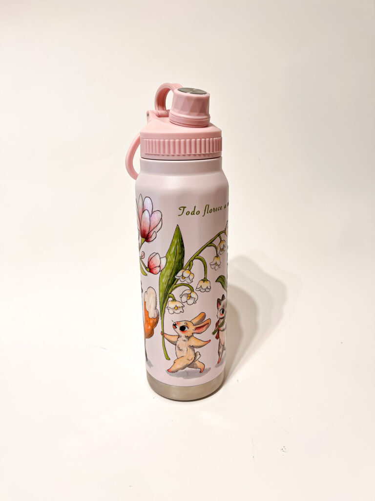 BOTELLA TERMICA ROSA: FLORES