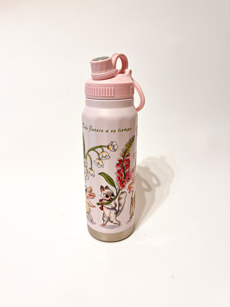 BOTELLA TERMICA ROSA: FLORES