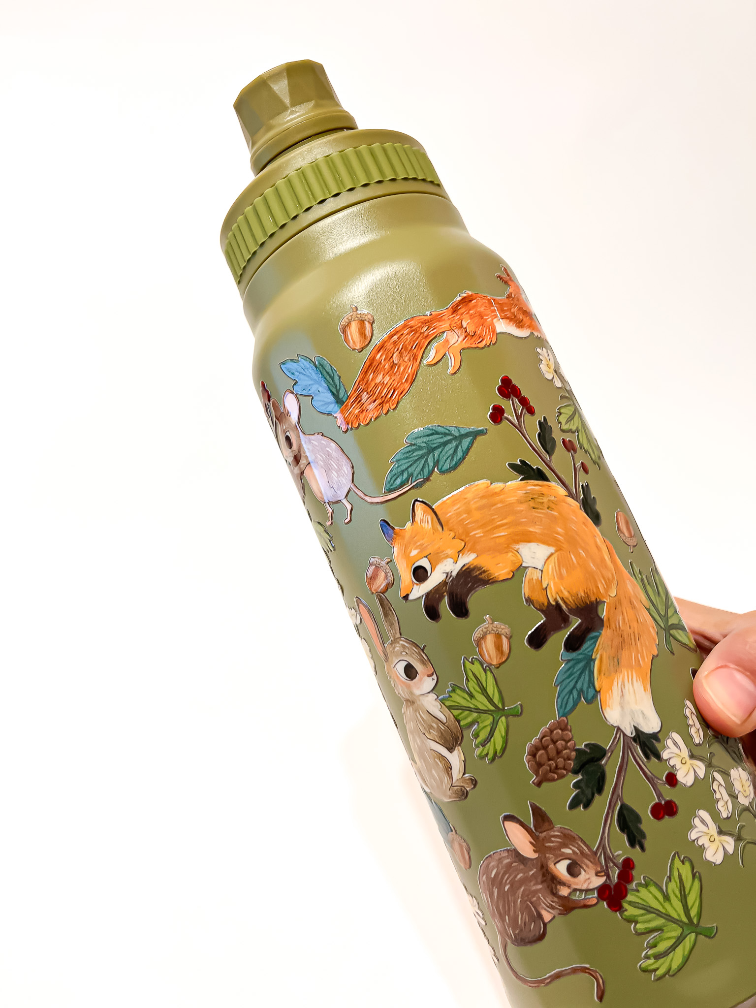 BOTELLA TERMICA VERDE: ANIMALES DEL BOSQUE - Imagen 1