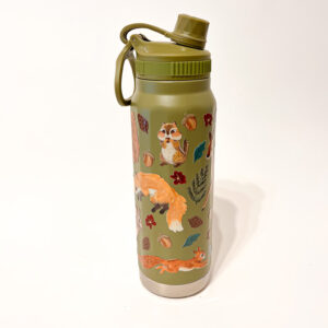 BOTELLA TERMICA VERDE: ANIMALES DEL BOSQUE FLOR ROJA - Imagen 2