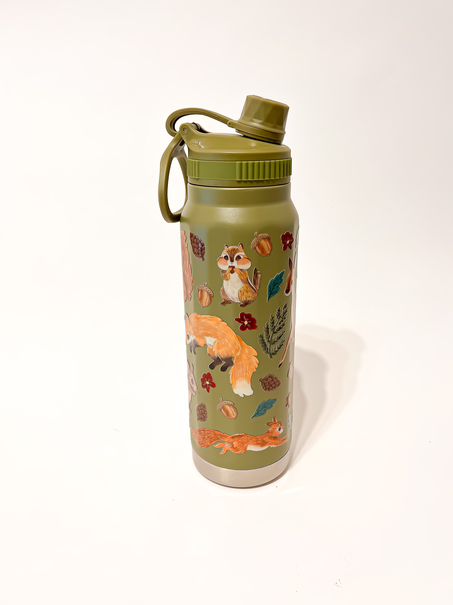 BOTELLA TERMICA VERDE: ANIMALES DEL BOSQUE FLOR ROJA - Imagen 2