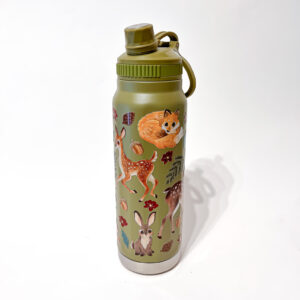 BOTELLA TERMICA VERDE: ANIMALES DEL BOSQUE FLOR ROJA - Imagen 4