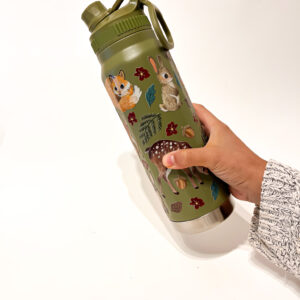 BOTELLA TERMICA VERDE: ANIMALES DEL BOSQUE FLOR ROJA - Imagen 3