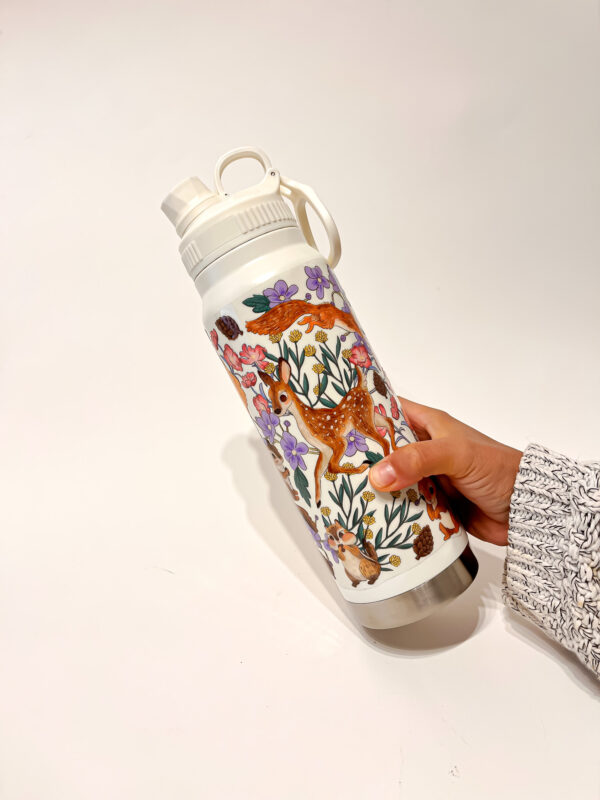 BOTELLA TERMICA BLANCA: ANIMALES DEL BOSQUE