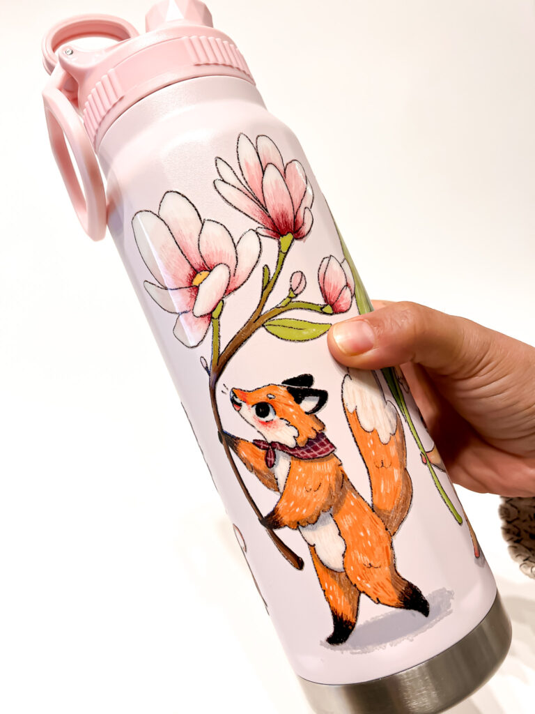 BOTELLA TERMICA ROSA: FLORES