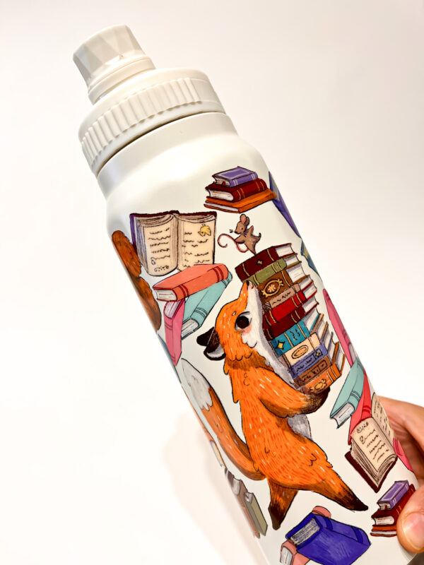 BOTELLA TERMICA BLANCA: ANIMALITOS LECTORES