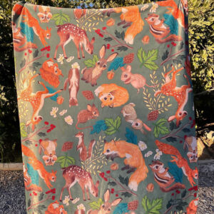 MANTA SHERPA ANIMALITOS DEL BOSQUE VERDE - Imagen 2