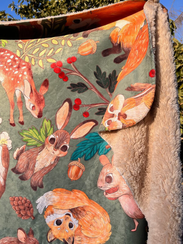 MANTA SHERPA ANIMALITOS DEL BOSQUE VERDE