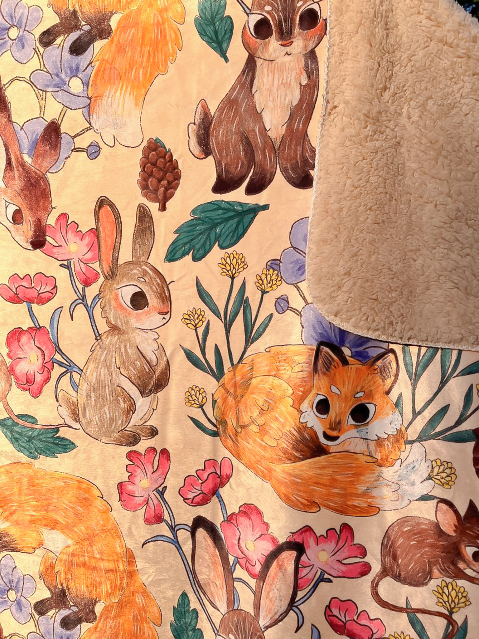 MANTA SHERPA ANIMALITOS DEL BOSQUE CREMA - Imagen 6